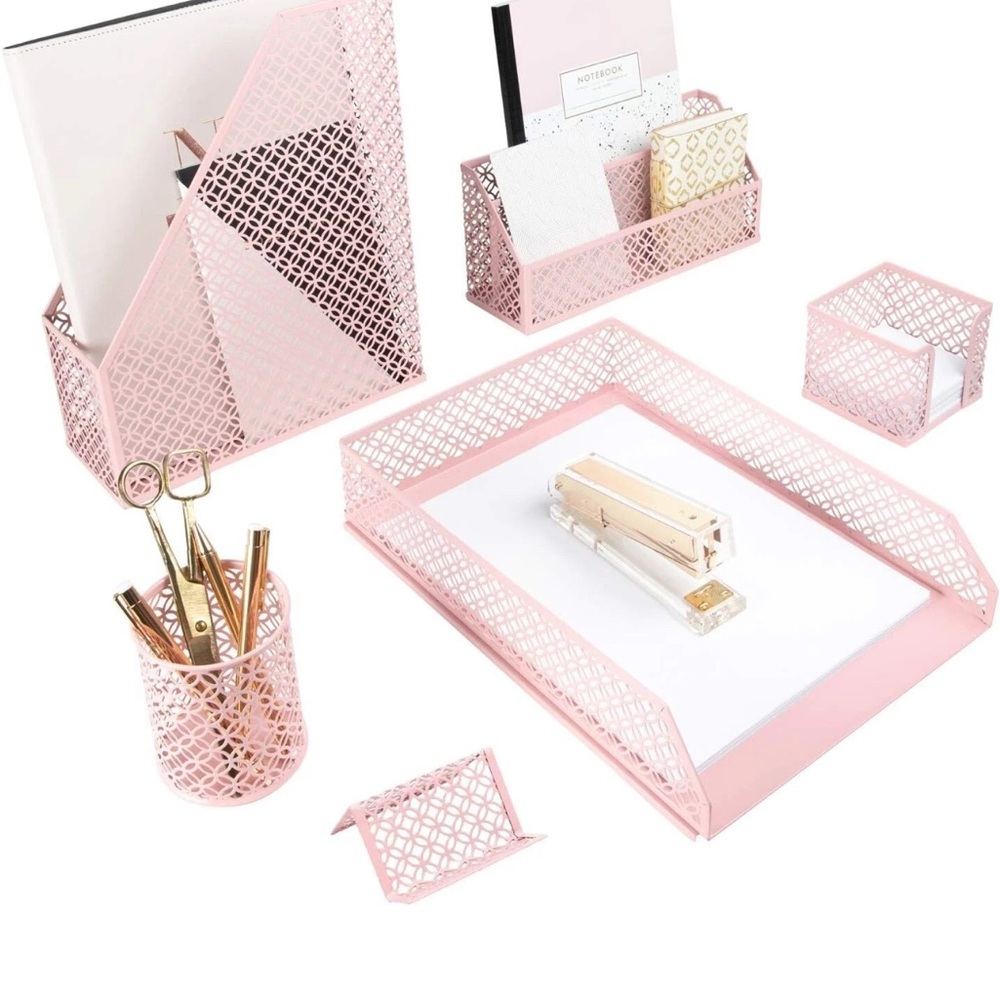 Pink Desk Organizer Set
